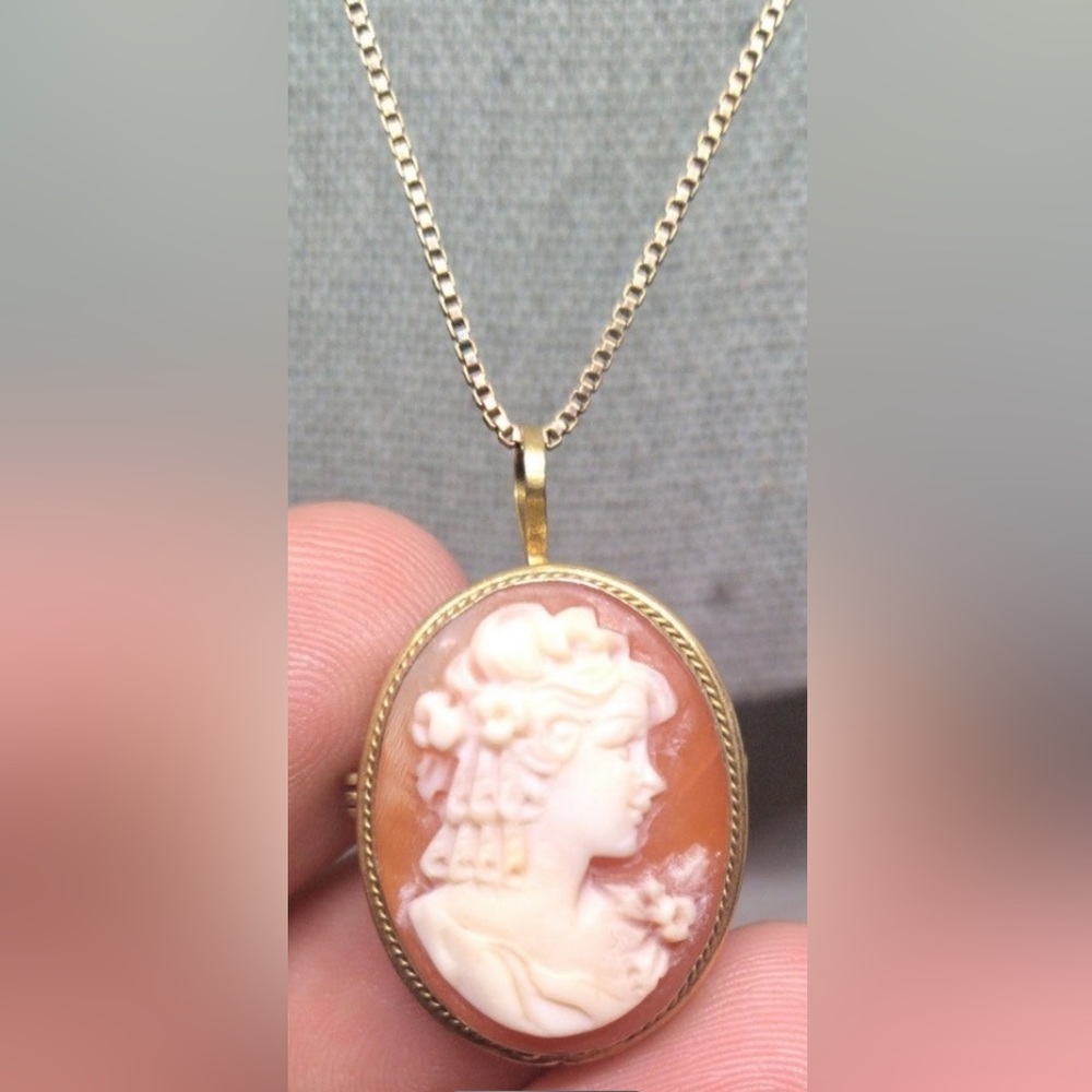 Vintage Goldtone Sterling Silver Carved Shell Cameo Pendant or Brooch